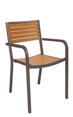 Outdoor Bar Stool Aluminum Rust Color Frame with Composite Teak Slats E84-BS - Restaurant Chairs Direct.COM