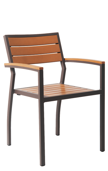 Aluminum Outdoor Armchair Rust Color Finish, Composite Teak Slats #E84 - Restaurant Chairs Direct.COM