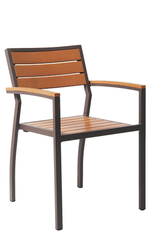Aluminum Outdoor Armchair Rust Color Finish, Composite Teak Slats #E84 - Restaurant Chairs Direct.COM