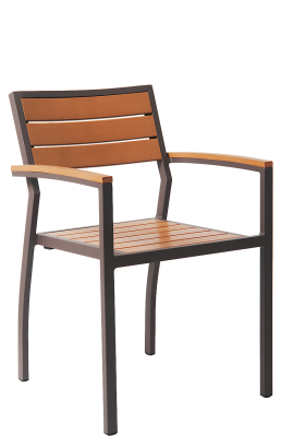 Aluminum Outdoor Armchair Rust Color Finish, Composite Teak Slats #E84 - Restaurant Chairs Direct.COM