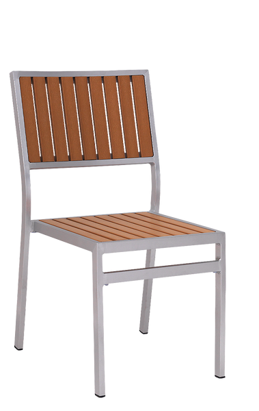 Aluminum Outdoor Side Chair with Composite Teak Slats #E87 - Restaurant Chairs Direct.COM