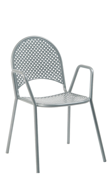 Metal Patio Stack Chair with Armrest, Grey Finish #E-1G - Restaurant Chairs Direct.COM