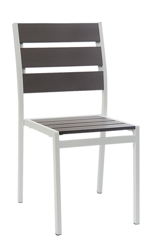 Aluminum Outdoor Side Chair White Frame With Grey Teak Slats E-15