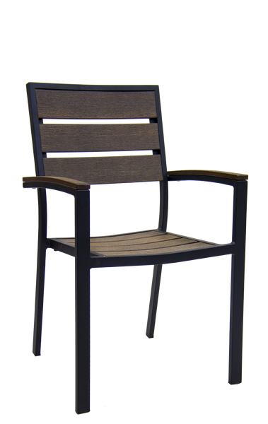 Aluminum Outdoor Armchair with Black Frame, Brown Composite Teak Slats E-54  ONLY 45 AVAILABLE