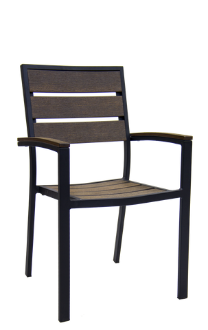 Aluminum Outdoor Armchair with Black Frame, Brown Composite Teak Slats E-54  ONLY 45 AVAILABLE