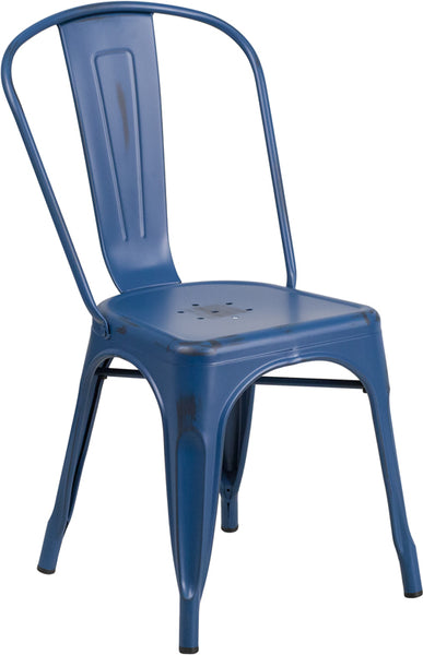 Tolix Style Industrial Indoor Outdoor Distressed Metal Chair Black Finish #F435-BL - Restaurant Chairs Direct.COM