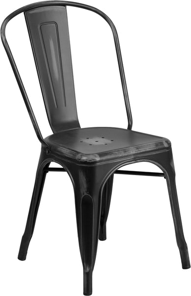 Tolix Style Industrial Indoor Outdoor Distressed Metal Chair Black/Copper Finish #F435-BL/C - Restaurant Chairs Direct.COM