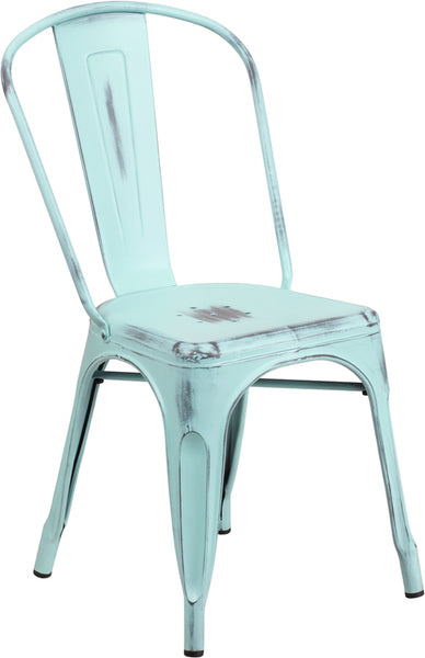 Tolix Style Industrial Indoor Outdoor Distressed Metal Chair Black/Copper Finish #F435-BL/C - Restaurant Chairs Direct.COM