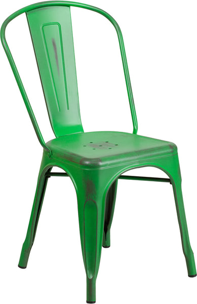 Tolix Style Industrial Indoor Outdoor Distressed Metal Chair Black Finish #F435-BL - Restaurant Chairs Direct.COM