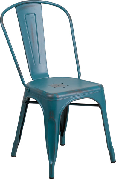 Tolix Style Industrial Indoor Outdoor Distressed Metal Chair Black Finish #F435-BL - Restaurant Chairs Direct.COM