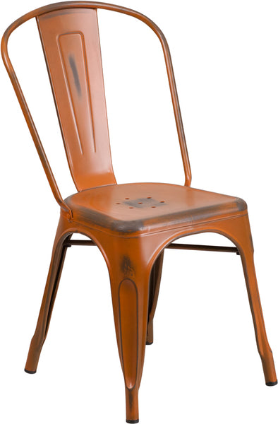 Tolix Style Industrial Indoor Outdoor Distressed Metal Chair Black Finish #F435-BL - Restaurant Chairs Direct.COM