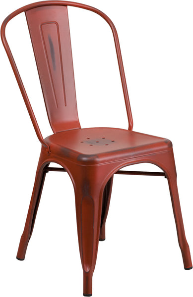Tolix Style Industrial Indoor Outdoor Distressed Metal Chair Black Finish #F435-BL - Restaurant Chairs Direct.COM
