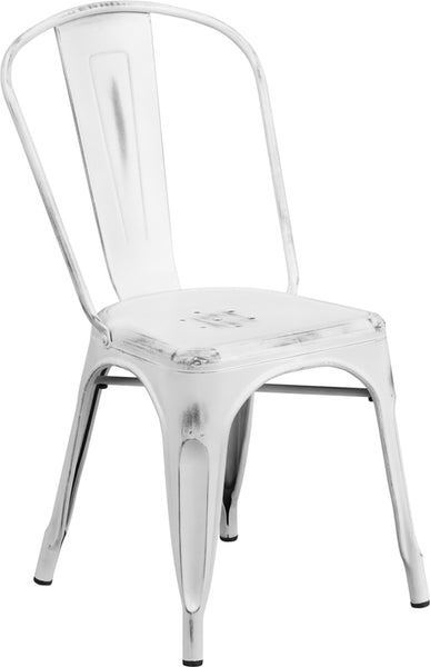 Tolix Style Industrial Indoor Outdoor Distressed Metal Chair Black/Copper Finish #F435-BL/C - Restaurant Chairs Direct.COM