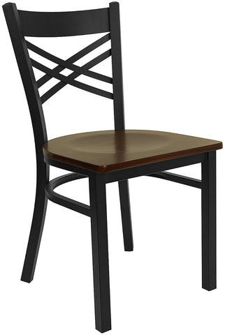 Cross Back Metal Restaurant Chair with Mahogany Wood Seat F12-MA - Restaurant Chairs Direct.COM