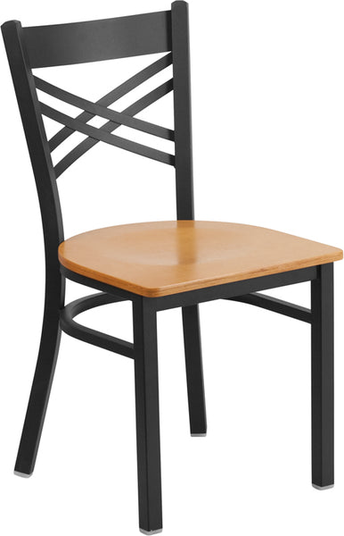 Cross Back Metal Restaurant Chair with Natural Wood Seat F12NA - Restaurant Chairs Direct.COM
