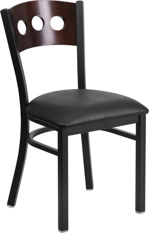 3 Circle Back Metal Restaurant Chair with Walnut Wood Back & Black Vinyl Seat - Restaurant Chairs Direct.COM