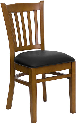 Vertical Slat Back Cherry Wood Restaurant Chair - Burgundy Vinyl Seat F29CH-BUR - Restaurant Chairs Direct.COM