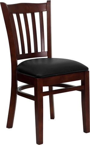 Vertical Slat Back Mahogany Wood Restaurant Chair - Black Vinyl Seat F29MA-BL - Restaurant Chairs Direct.COM
