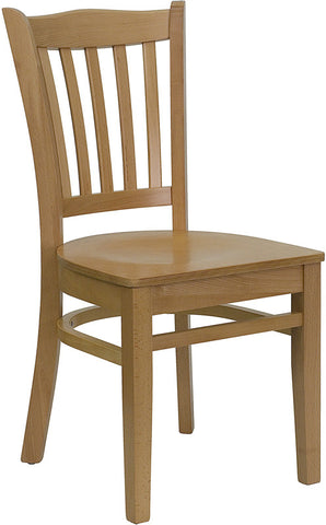 Vertical Slat Back Natural Wood Restaurant Chair - Black Vinyl Seat F29NA - Restaurant Chairs Direct.COM