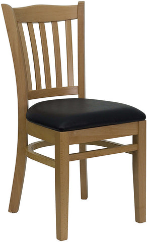 Vertical Slat Back Natural Wood Restaurant Chair - Black Vinyl Seat F29NA-BL - Restaurant Chairs Direct.COM