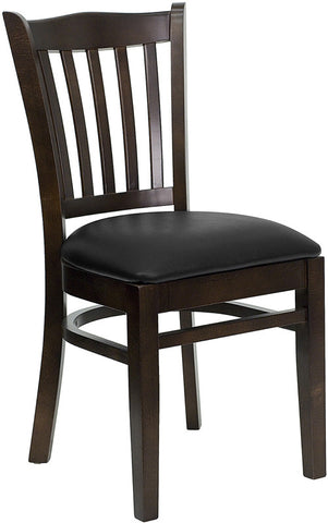 Vertical Slat Back Walnut Wood Restaurant Chair - Black Vinyl Seat F29WA-BL - Restaurant Chairs Direct.COM