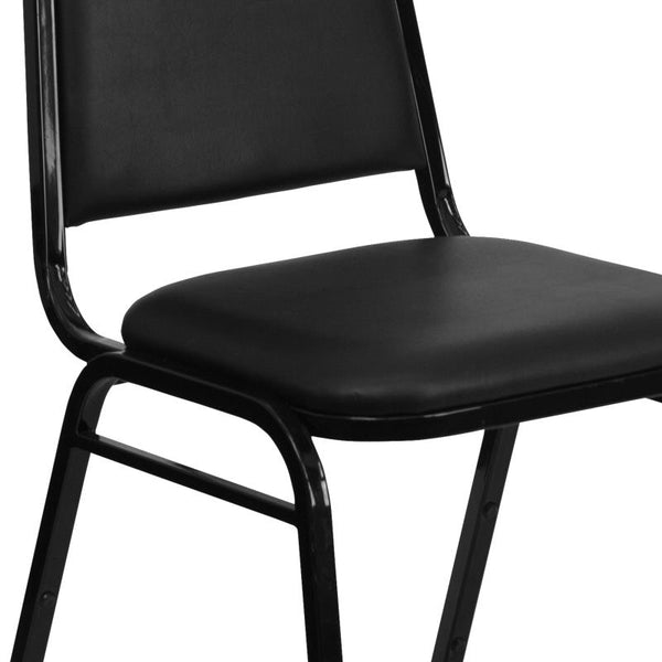 Trapezoidal Back Stacking Banquet Chair in Black Vinyl - Black Frame