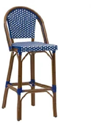 Aluminum Bamboo Outdoor Restaurant Bar Stool Blue Poly Woven Material #G9