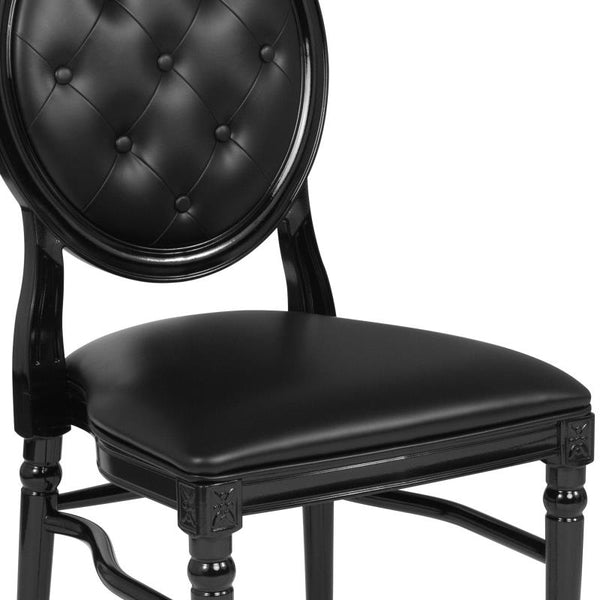 King Louis Chair, Black Resin Frame with Tufted Black Vinyl #F-LEB-TGG