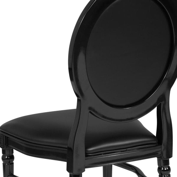 King Louis Chair, Black Resin Frame with Tufted Black Vinyl #F-LEB-TGG