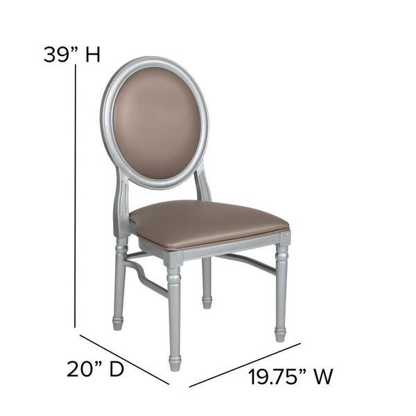 King Louis Chair, Silver Resin Frame with Taupe Vinyl #F-LES-TGG
