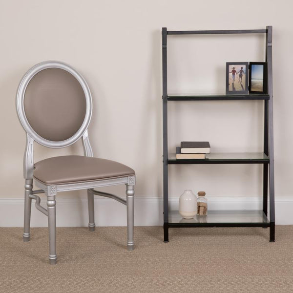 King Louis Chair, Silver Resin Frame with Taupe Vinyl #F-LES-TGG