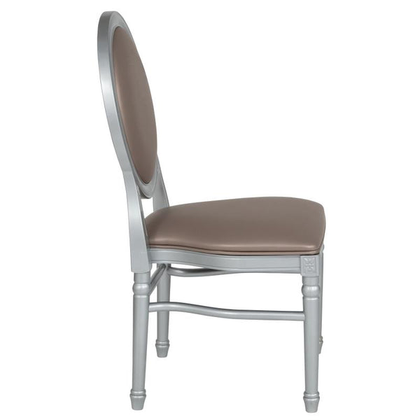 King Louis Chair, Silver Resin Frame with Taupe Vinyl #F-LES-TGG