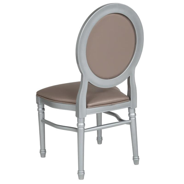 King Louis Chair, Silver Resin Frame with Taupe Vinyl #F-LES-TGG