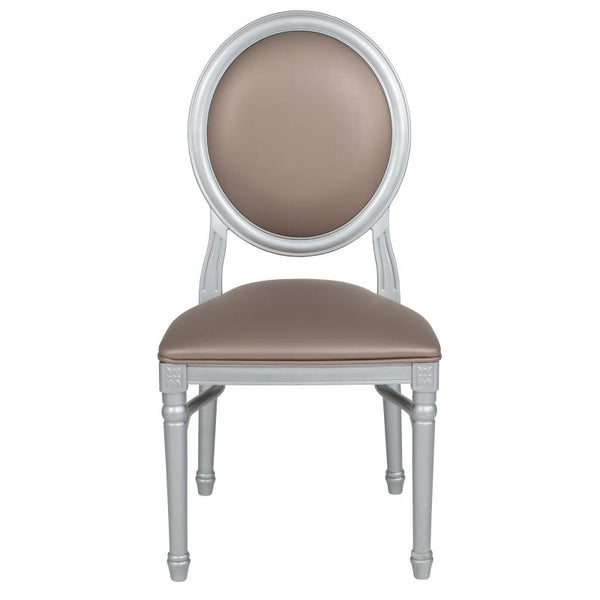 King Louis Chair, Silver Resin Frame with Taupe Vinyl #F-LES-TGG