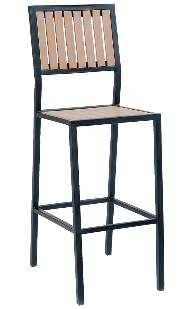 Outdoor Bar Stool Steel Frame with Composite Teak Slats EMT-11BS - Restaurant Chairs Direct.COM