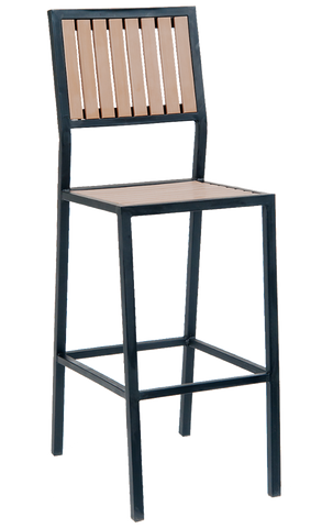 Outdoor Bar Stool Steel Frame with Composite Teak Slats EMT-11BS - Restaurant Chairs Direct.COM