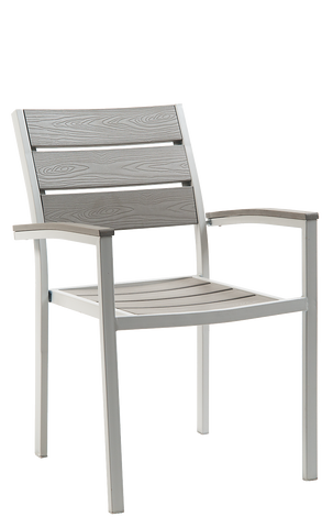 Aluminum Outdoor Armchair with White Frame, Composite Black Teak Slats E-M12