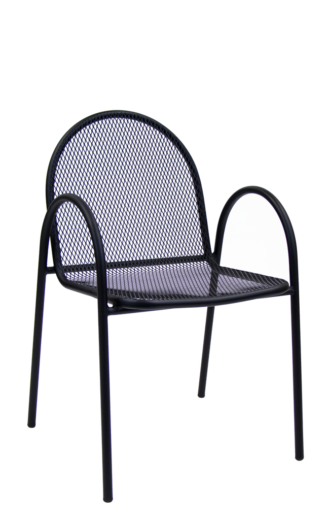 Stackable Indoor/Outdoor Arm Resin Chair With Striped Seat and Back in Green #G-21