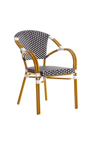 Aluminum Bamboo Outdoor Restaurant Arm Chair Black Poly Woven Material #EOF-37