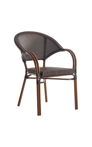 Bamboo Outdoor Metal Restaurant Chair Brown Poly Woven Material #EOF-38