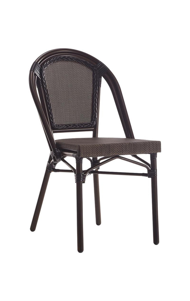 Bamboo Style Outdoor Metal Restaurant Chair Brown Poly Woven Material #EOF-43