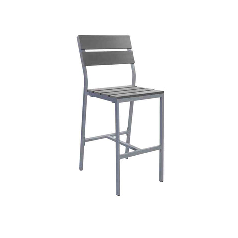 Seaside Outdoor/Indoor Aluminum Bar Stool with Synthetic Gray Teak Wood Slats BF-PH202816BR-BS