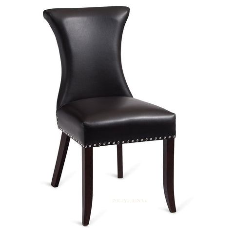 Wood Chair Walnut Legs, Hourglass Back, Black Upholstery - Restaurant Chairs Direct.COM