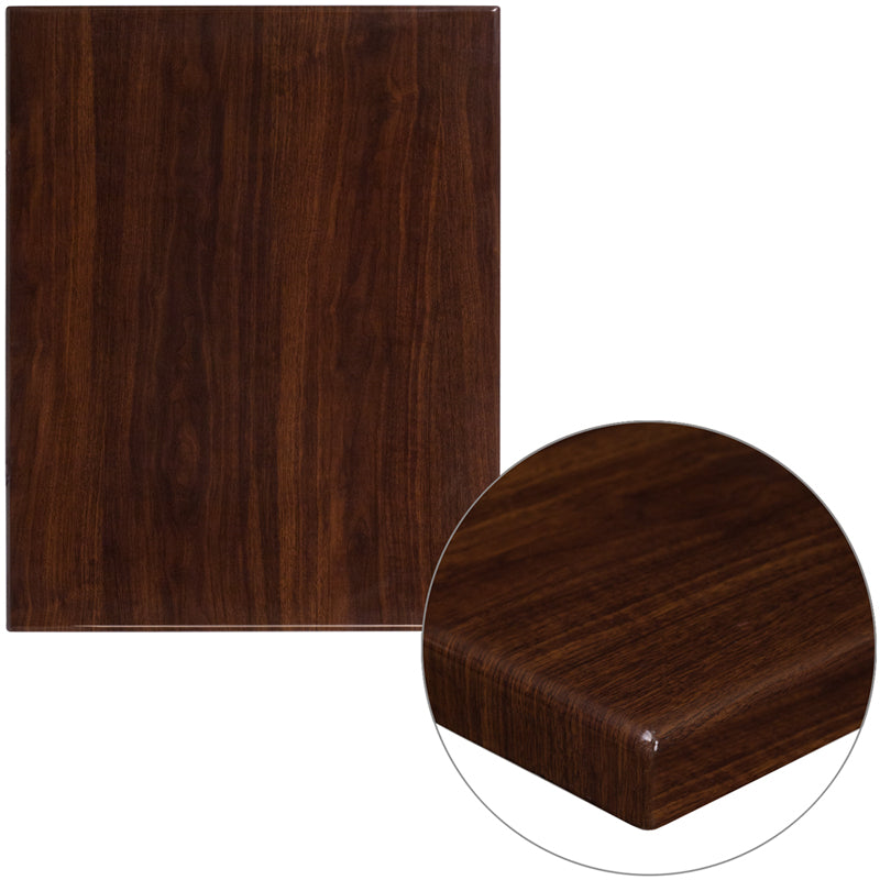 30'' x 45'' High-Gloss Walnut Resin Table Top with 2'' Thick Edge - Restaurant Chairs Direct.COM