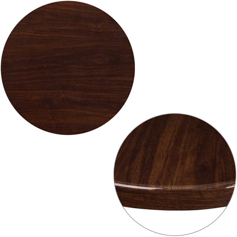 24" Round High-Gloss Walnut Resin Table Top with 2'' Thick Edge - Restaurant Chairs Direct.COM