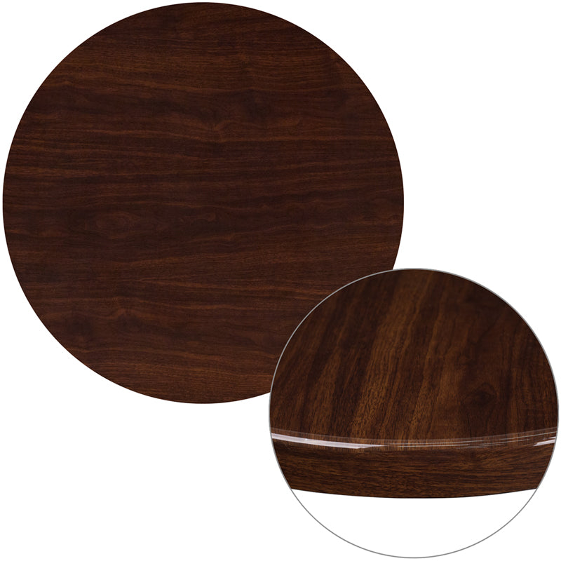 36" Round High-Gloss Walnut Resin Table Top with 2'' Thick Edge - Restaurant Chairs Direct.COM