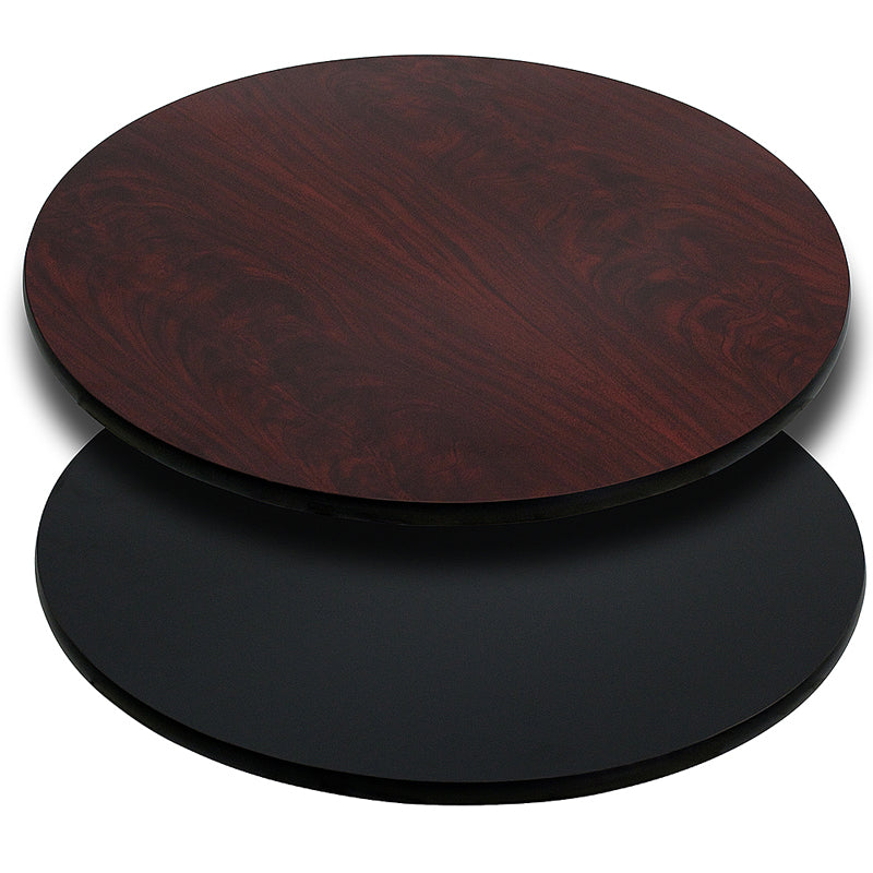 36" Round Economy Restaurant Table Top with Reversible Black or Mahogany Laminate