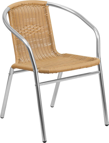 ALUMINUM AND BEIGE RATTAN COMMERCIAL INDOOR-OUTDOOR RESTAURANT STACK CHAIR - Restaurant Chairs Direct.COM