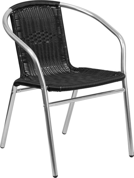 ALUMINUM AND BLACK RATTAN COMMERCIAL INDOOR-OUTDOOR RESTAURANT STACK CHAIR - Restaurant Chairs Direct.COM