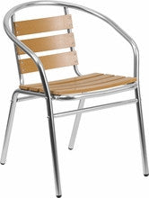 Commercial Aluminum Indoor-Outdoor Restaurant Stack Chair with Triple Slat Faux Teak Back #FTL-17 - Restaurant Chairs Direct.COM